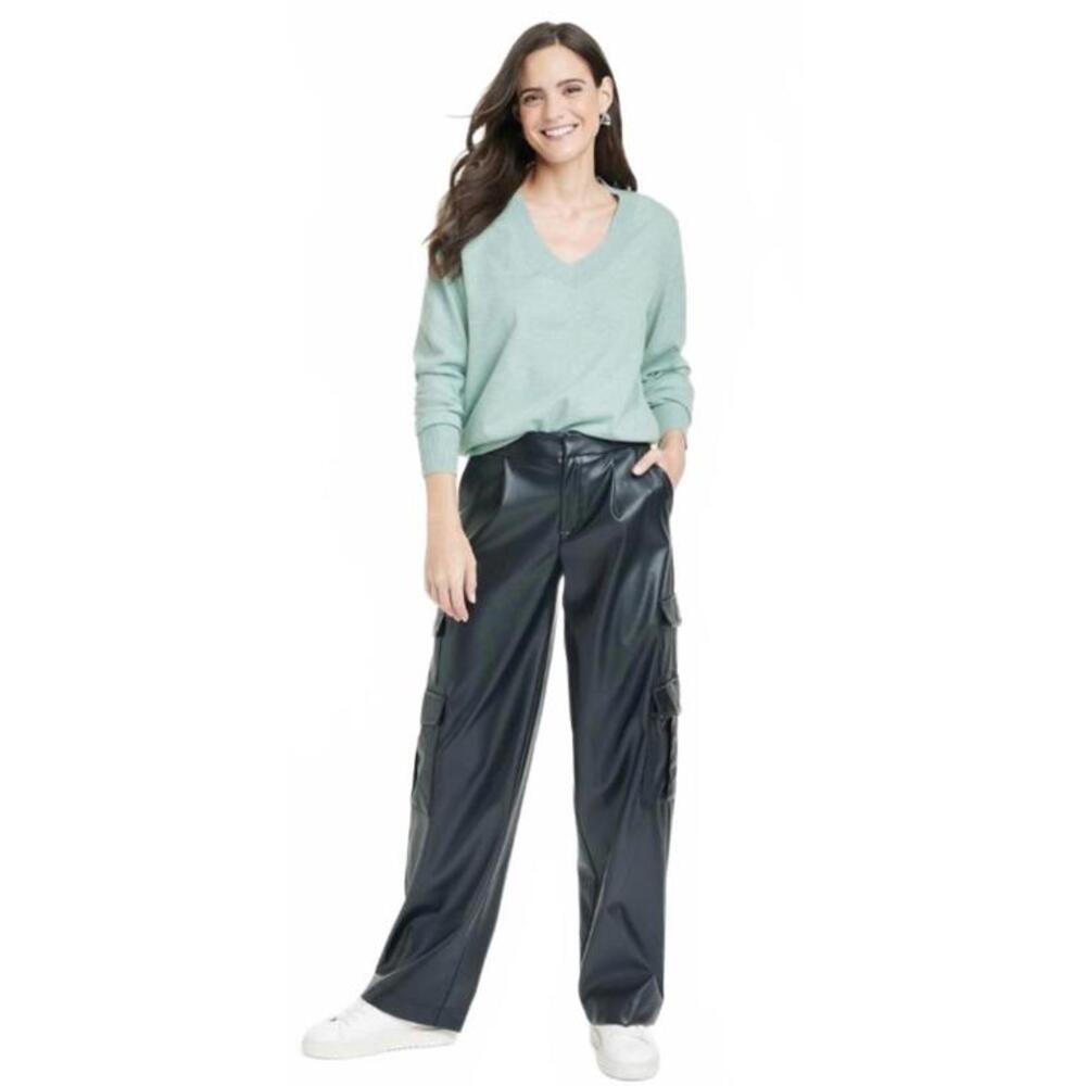 a new day Green V-Neck Sweater Soft Knit Relaxed Fit